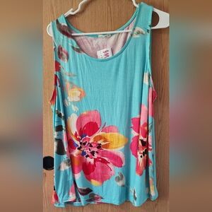 Floral Sleeveless Top - Blue and Pink